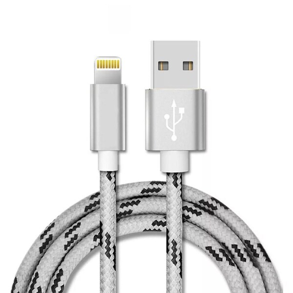 Nylon Braided Tiger Design USB-A to Lightning 2m/6ft Charging Cable Charger Cord for Apple iPhone 14 13 12 11 iPad Mini 5 / Mini 4 / Mini 3 / Mini 2 / Mini - Silver