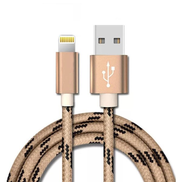 Nylon Braided Tiger Design USB-A to Lightning 2m/6ft Charging Cable Charger Cord for Apple iPhone 14 13 12 11 iPad Mini 5 / Mini 4 / Mini 3 / Mini 2 / Mini - Gold