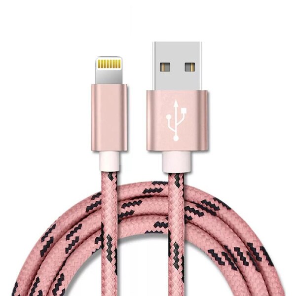 Nylon Braided Tiger Design USB-A to Lightning 2m/6ft Charging Cable Charger Cord for Apple iPhone 14 13 12 11 iPad Mini 5 / Mini 4 / Mini 3 / Mini 2 / Mini - Pink
