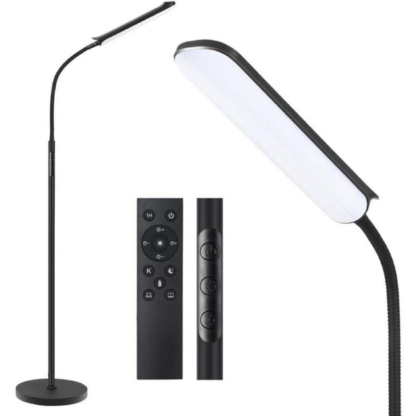 LED Floor Lamp with Remote, 18W 1800LM Gooseneck Standing Lamp, Touch & Contactless Control, 4 Lighting Modes, Timer Function - Black