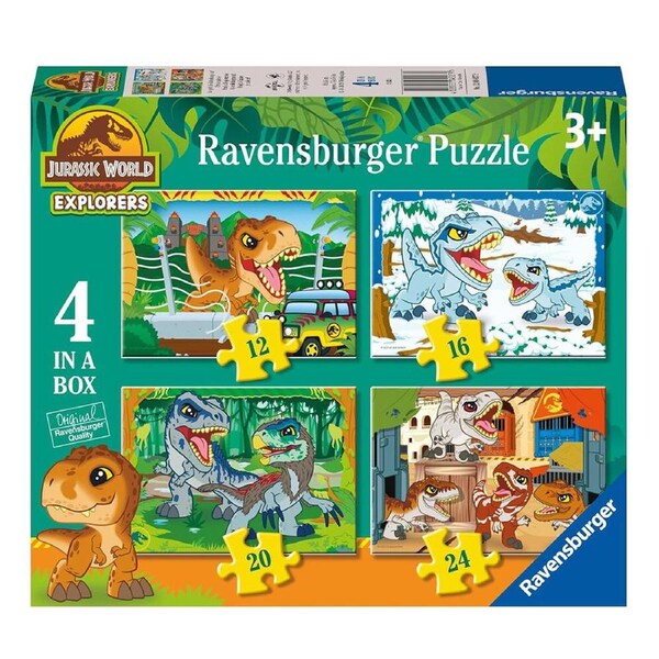 Ravensburger 4 in a Box Jurassic World Explorers 12/16/20/24 Puzzle 36x26cm 3y+