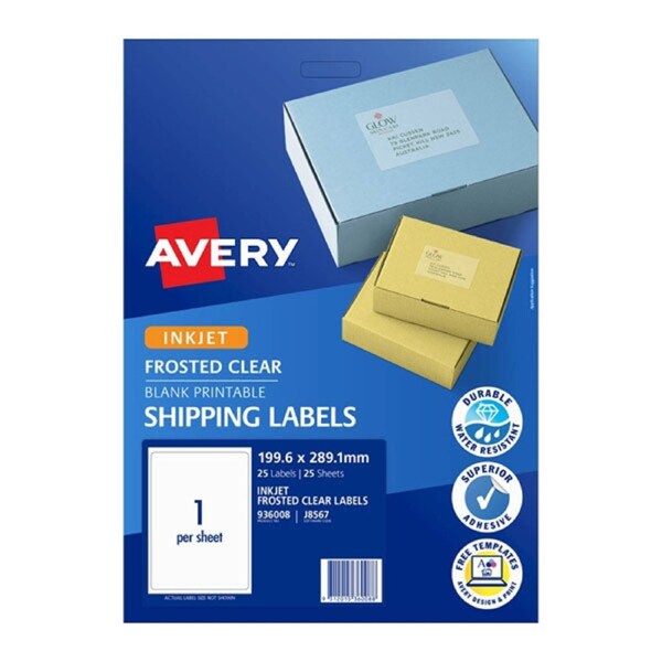 Avery Inkjet Label Clear J8567 1Up Pack Of 25 Box Of 5