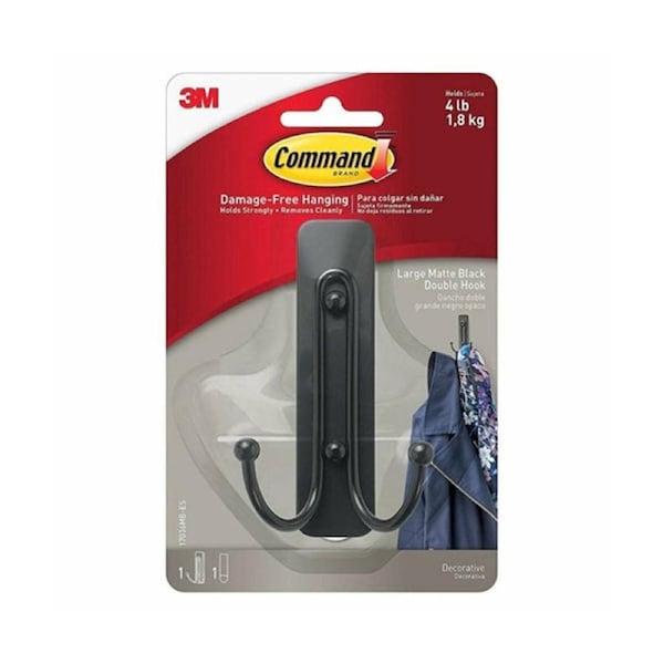 Command Double Hook 17036Mb Large Matte Black Bag Of 4