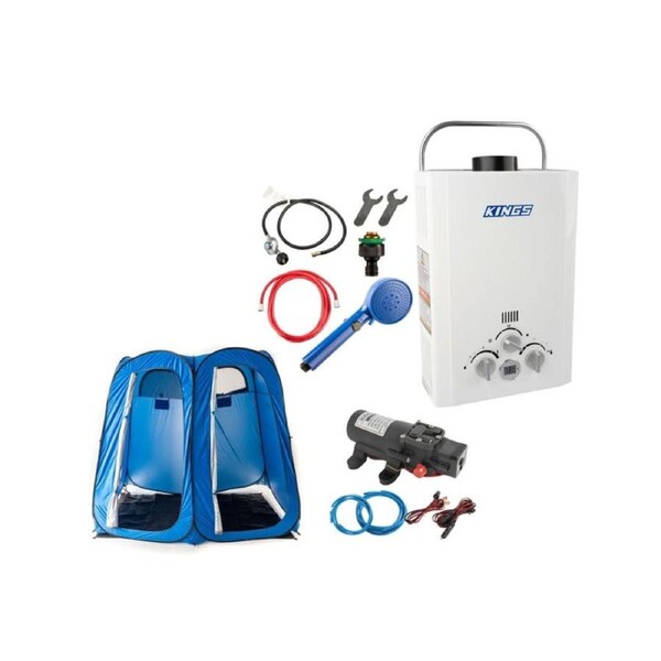 Kings portable Gas Hot Water System With Pump + Double Ensuite/ camp Shower Tent