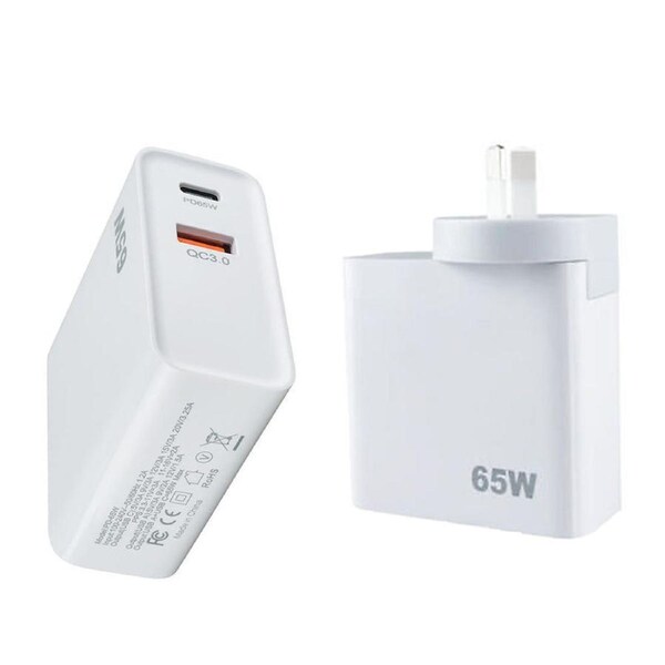 65W USB C Charger, GaN Fast Charger Dual Port Wall Charger AU Plug Compatible for MacBook Pro/Air, Galaxy S22/S22+/S21/Note 10, iPad Pro, ThinkPadX