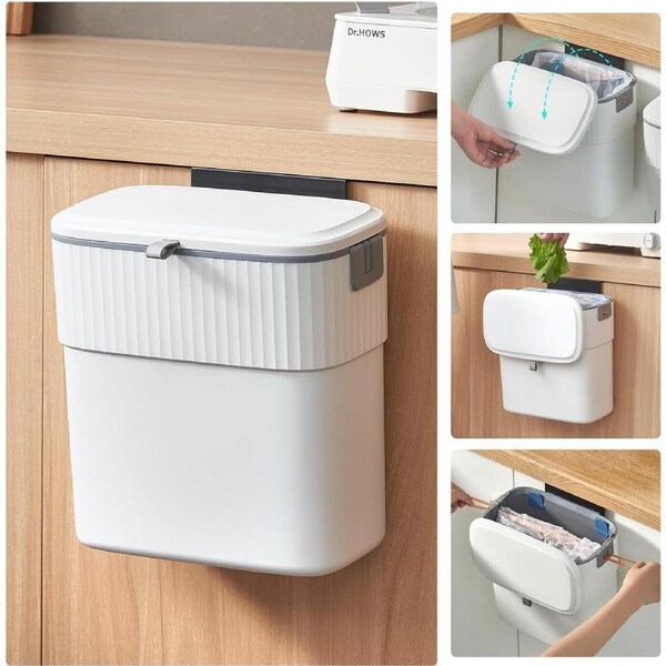 ELPHECO Plastic Wall-Mounted Hanging Kitchen Compost Bin with Lid 9L Under Sink