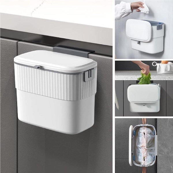 ELPHECO Plastic Wall-Mounted Hanging Kitchen Compost Bin with Lid 7L Under Sink