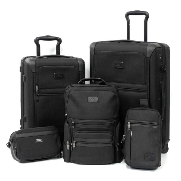 5pc Leni Black Luggage Suitcase/Backpack/Toiletry Bag Travel Set