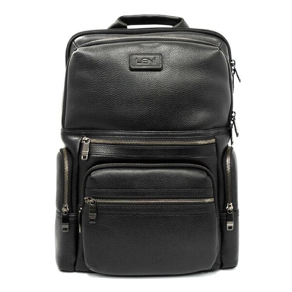 Leni Traveler Premium Leather Backpack Bag with Built-in USB Port- Black