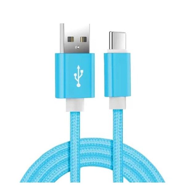 Nylon Braided USB-A to USB-C 2m/6ft Fast Charging Cable For Samsung, Xiaomi, Redmi, Huawei & All Android TYPE-C Devices - Blue