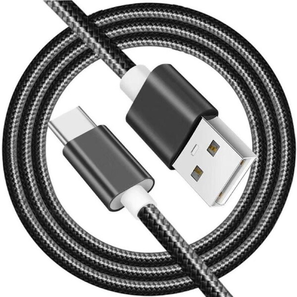 Nylon Braided USB-A to USB-C 2m/6ft Fast Charging Cable For Samsung, Xiaomi, Redmi, Huawei & All Android TYPE-C Devices - Black