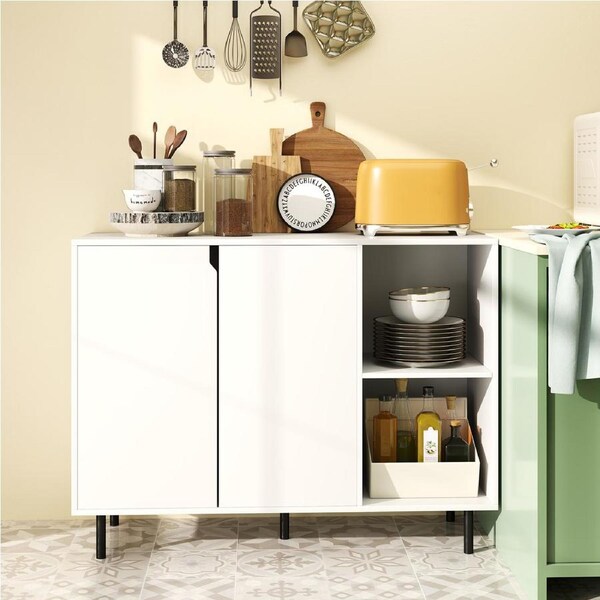Costway 106cm Sideboard Modern Kitchen Storage Cabinet w/2 Doors & Adjustable Shelves Coffee Bar Cabinet