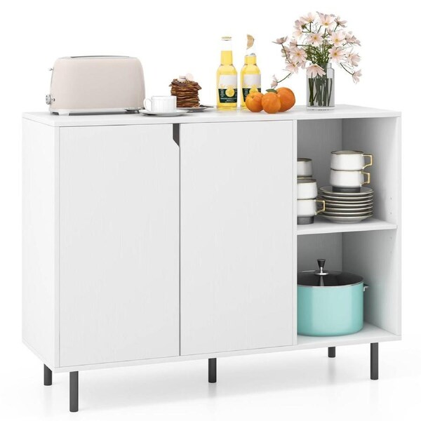 Giantex 106cm Sideboard Buffet Modern Kitchen Storage w/Adjustable Shelves Coffee Bar Cabinet White