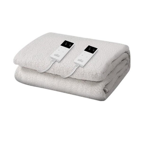King Size Heated Bed Cover Fleecy Fabric 12H Timer Dual Control Winter Warmer