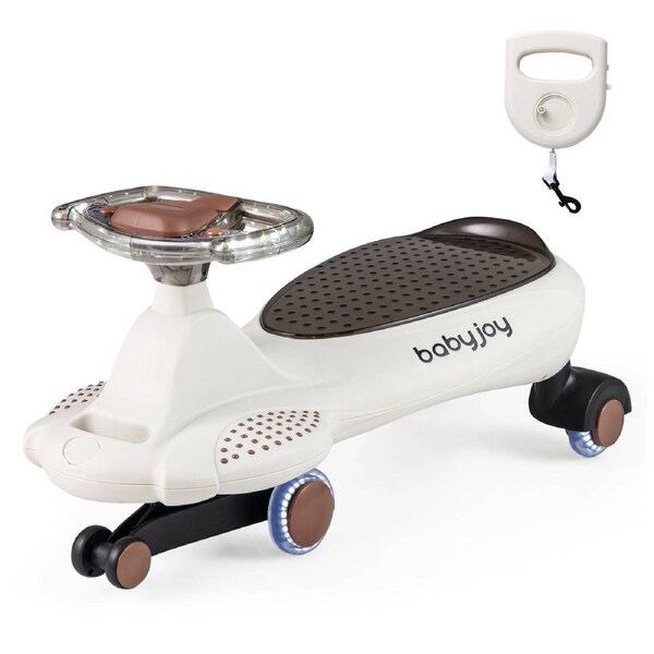 Costway Swivel Wiggle Car Wiggle Scooter w/Hauling Rope Music & Flashing Wheels Ride on Swing Car Slider