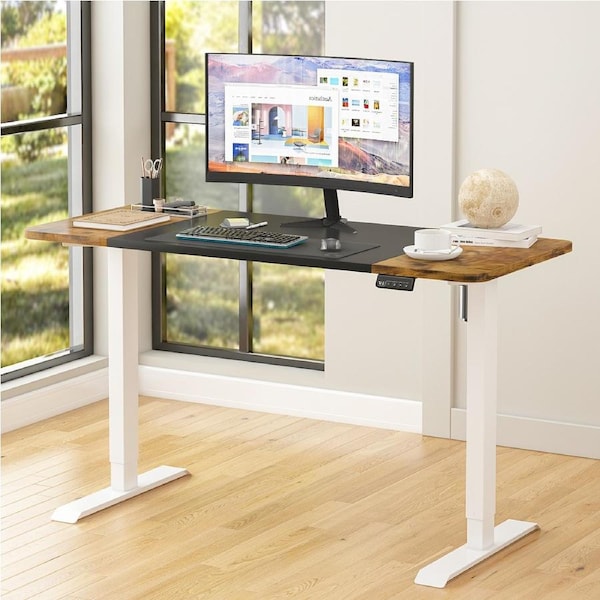 Advwin Electric Standing Desk Height Adjustable Sit Stand Desk with Memory Lifting 120cm Black+Rustic Brown & White