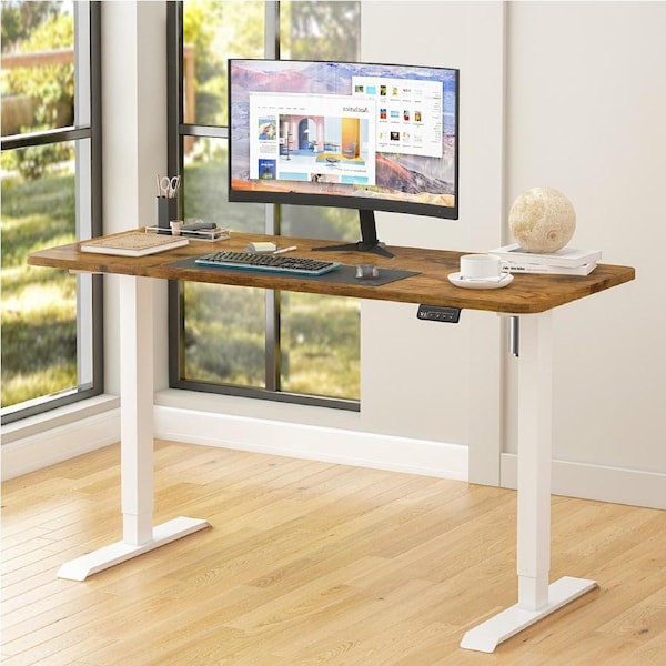 Advwin Electric Standing Desk Height Adjustable Sit Stand Desk with Memory Lifting 120cm Rustic Brown & White