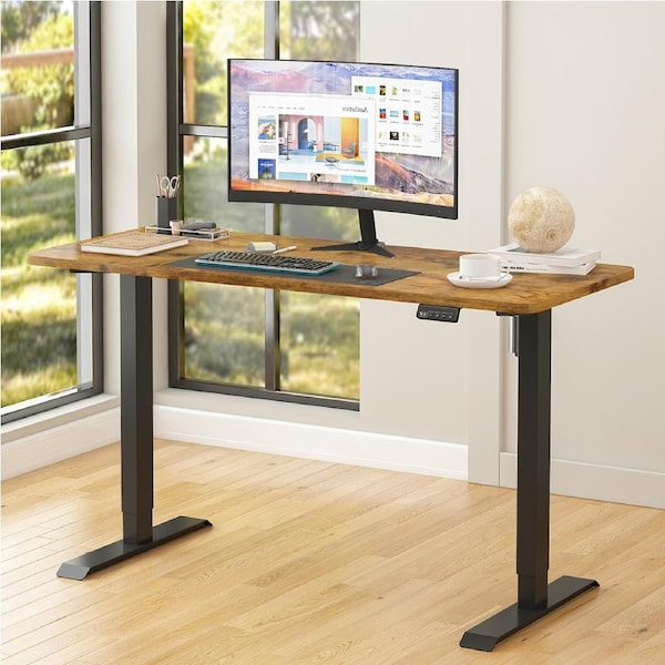 Advwin Electric Standing Desk Height Adjustable Sit Stand Desk with Memory Lifting 120cm Rustic Brown & Black