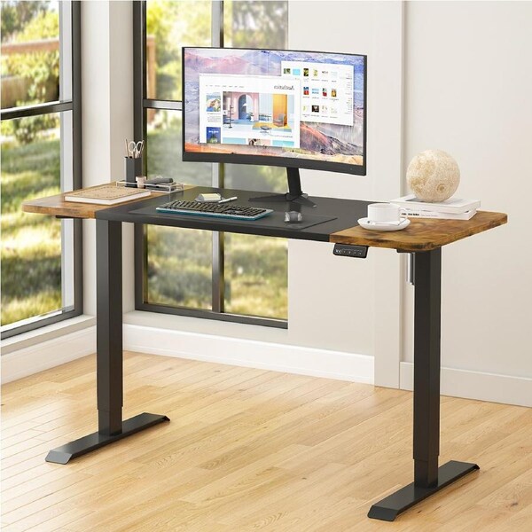 Advwin Electric Standing Desk Height Adjustable Sit Stand Desk with Memory Lifting 140cm Black+Rustic Brown