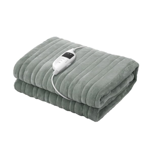 Bedra Electric Heated Blanket Washable Throw Rug Coral Fleece Light Green