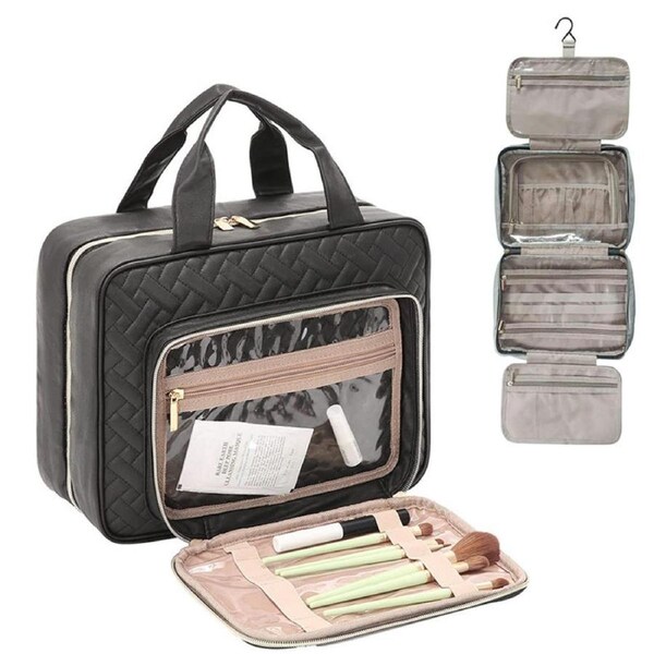 Catzon Toiletry Bag Hanging Foldable Travel Makeup Organizer Cosmetic Bag for Full Sized Toiletries-Black