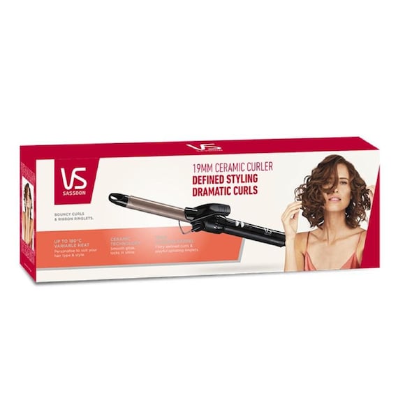 VS Sassoon 19mm Ceramic Curler - Women's Heated Hot Styler Barrel Compact Curling Iron