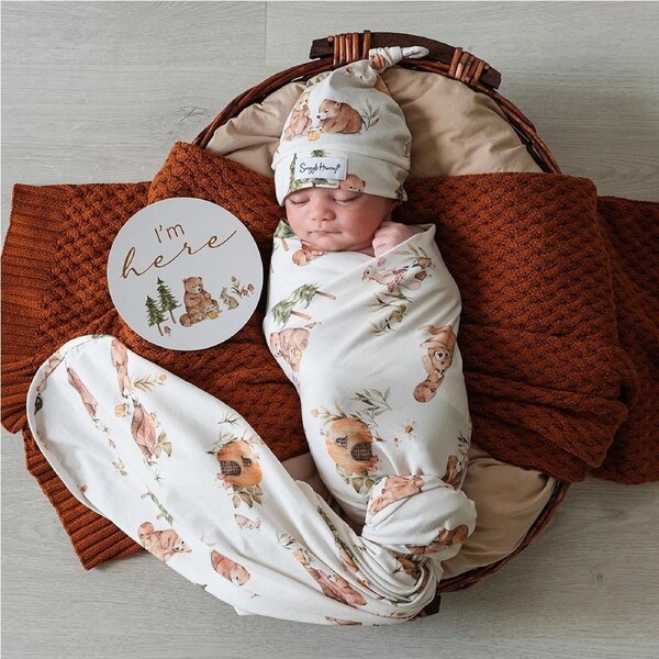 Snuggle Hunny Bears Organic Jersey Wrap & Beanie Set