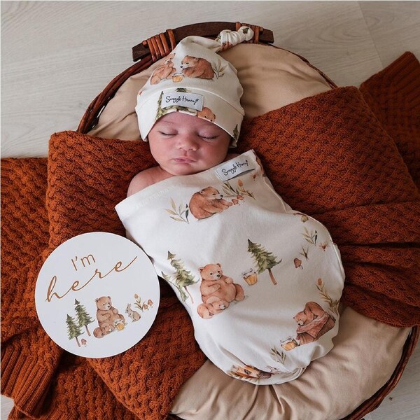 Snuggle Hunny Bears Organic Snuggle Swaddle & Beanie Set