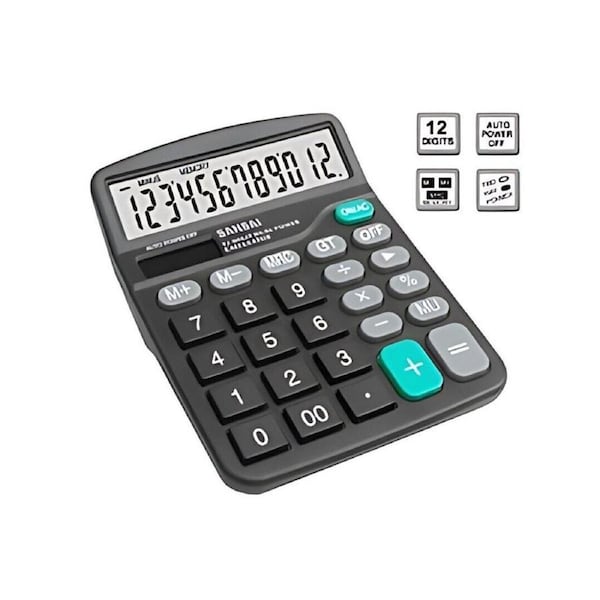 SanSai 12-Digit Dual Power Desktop Home, Office Calculator Large Display CAL2126
