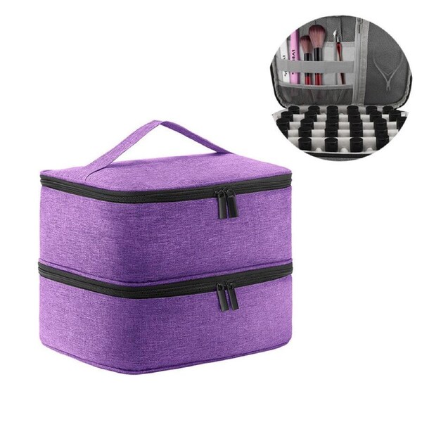 Catzon Nail Polish Organizer Bag Holds 30 Bottles and 1 Nail Light Double-Layer Carrying Case-Purple