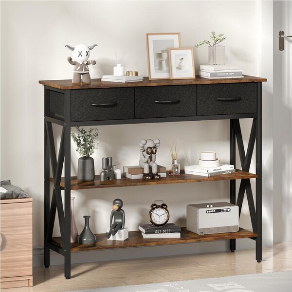 Advwin 3 Tier Narrow Console Table with 3 Drawers and Storage Shelf, Hallway Entryway Table Multi-Scenario Storage Sofa Table