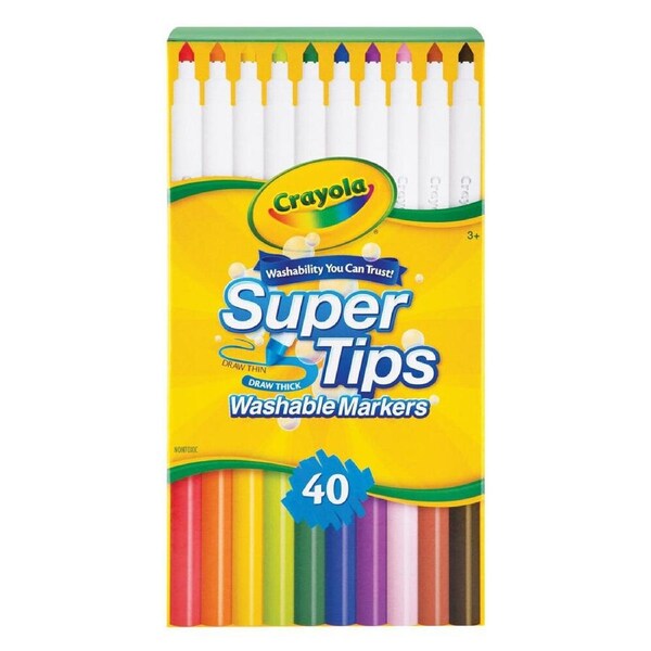 40pc Crayola Super Tips Washable Markers Kids Art Colouring Set Kids 3y+