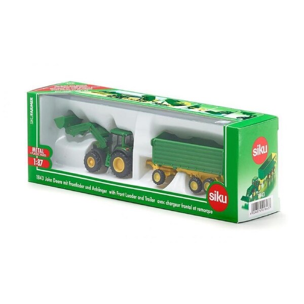 Siku Farmer John Deere with Front Loader and Trailer 1:87 Scale