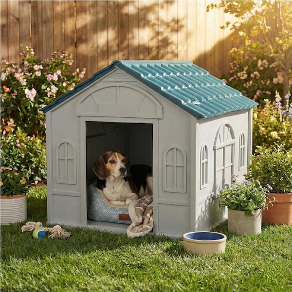 Pawz Dog Kennel Outdoor Indoor Pet Plastic Garden House Weatherproof Outside L