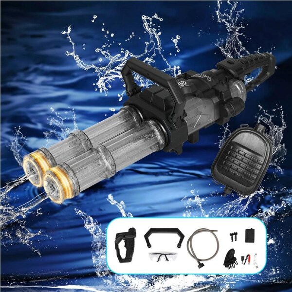 BoPeep Automatic Electric Gatling Water Gun Dual-barrel with LED Kids Toys Pool Black