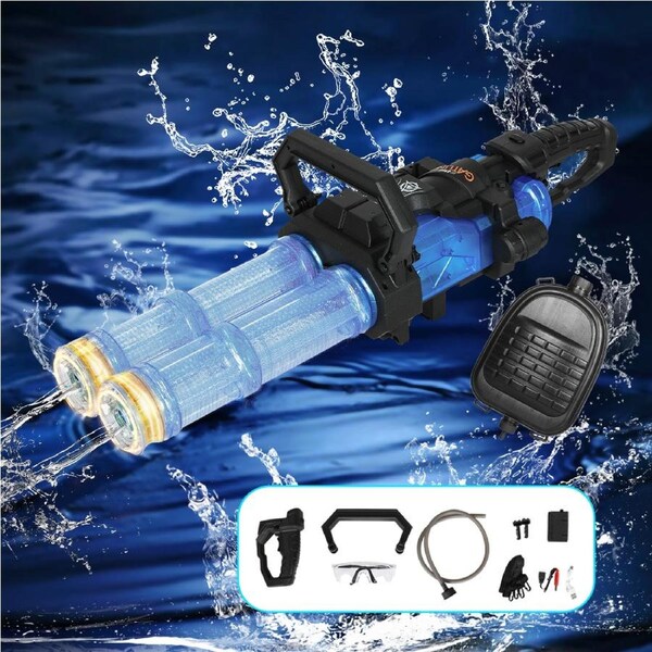 BoPeep Automatic Electric Gatling Water Gun Dual-barrel with LED Kids Toys Pool Blue
