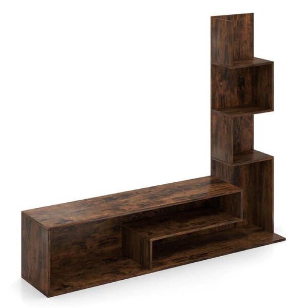 Costway Cube TV Stand for TVs up to 50” w/L-shaped Storage Shelves TV Cabinet Entertainment Unit Brown