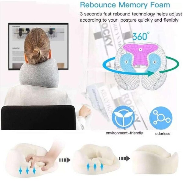 OZNALA Memory Foam U Shaped Travel Pillow Neck Support Soft Head Rest Plane Car Cushion Blue