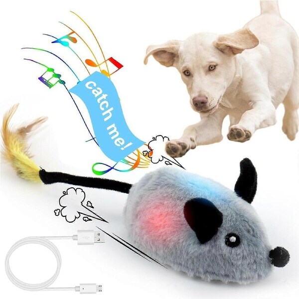 Interactive Dog Toys Mouse, Escaping Mice Squeaky Dog Toys with Lights & Auto-Turn, Rechargeable Moving Dog Toys for Small/Medium/Large Dogs & Cats(Gr