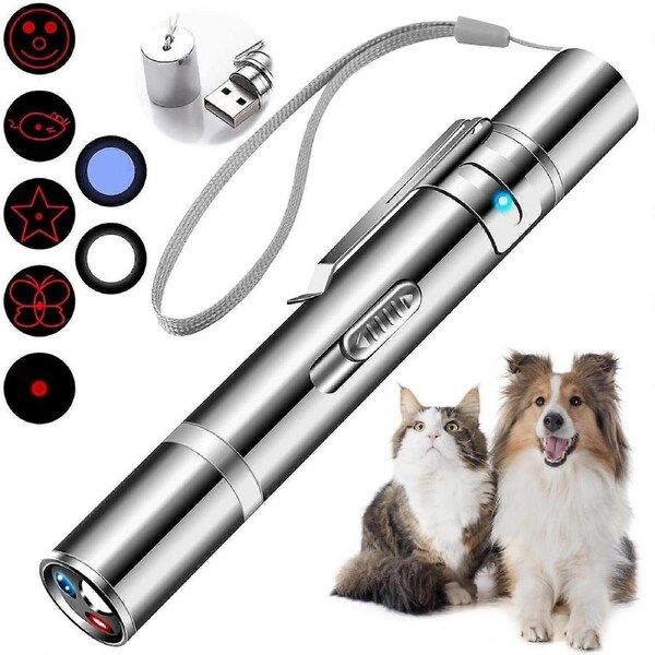 Cat Toys, Laser Pointer with 5 Adjustable Patterns, USB Recharge Laser, Long Range and 3 Modes Training Chaser Interactive Toy, Dog Laser Toy -GSLA