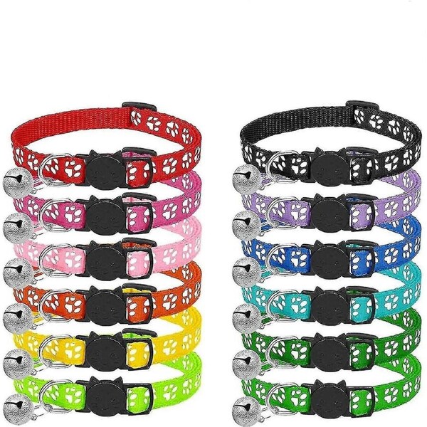 Cat Collar,,12pcs Cat Collar Kitten Collar, Adjustable Range 19-32cm