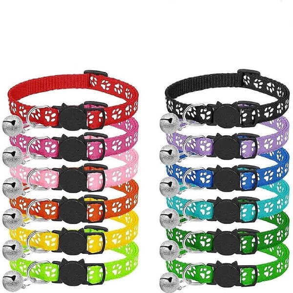 Cat Collar - 12pcs Anti-Strangulation Collar with Reflective Strap and Bell