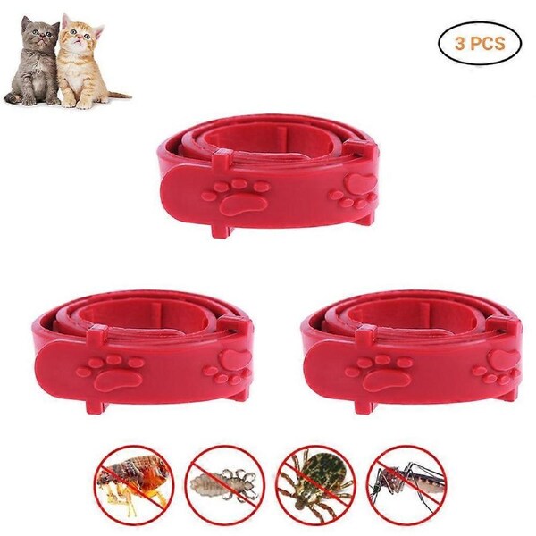 3 Pcs Red Adjustable Pet Cat Anti Flea Mite Tick Collar Remedy Cat Collar Pet Supplies