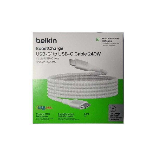 Belkin BoostCharge USB-C to USB-C Cable 240W Fast Charge Braided 2m - White