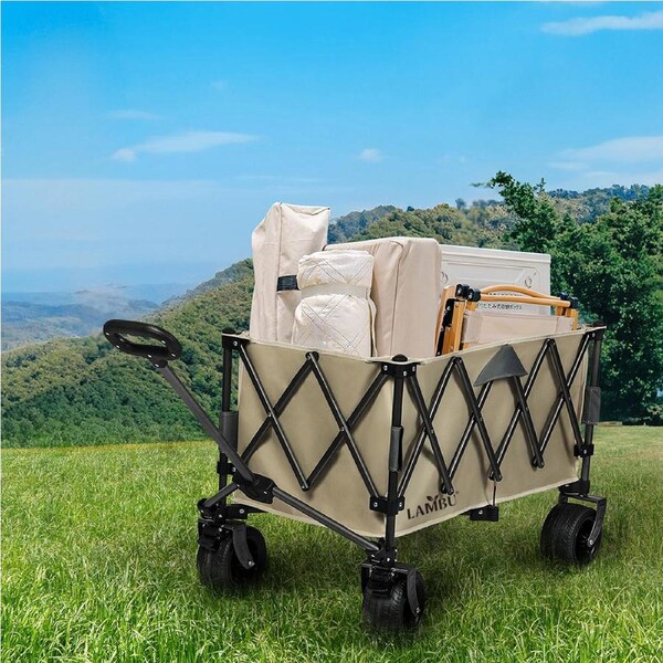 Lambu Folding Trolley Wagon Cart Outdoor Camping Shopping Beach Cart Khaki