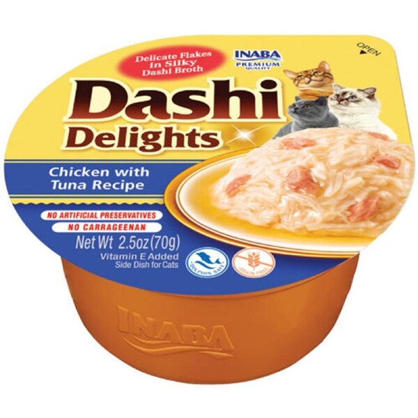 Inaba Cat Food Dashi Delights Chicken & Tuna Flakes in Dashi Broth - 6 x 70g Cups