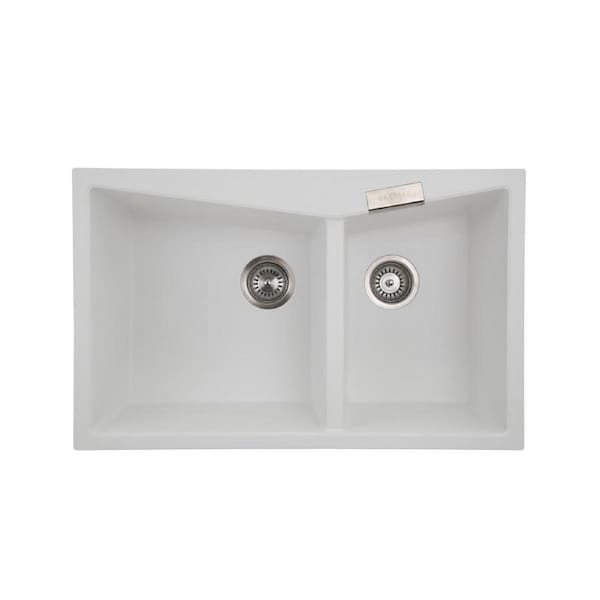ACA 800 x 500 x 220mm White Double Bowl Granite Kitchen Sink Top/Flush Mount