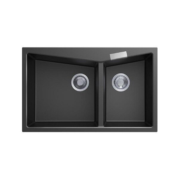 ACA 800 x 500 x 220mm Black Double Bowl Granite Kitchen Sink Top/Flush Mount
