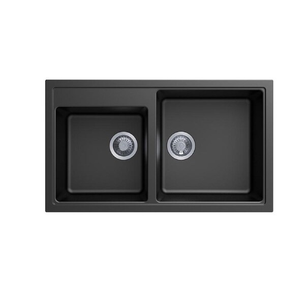 ACA 860 x 500 x 205mm Double Bowl Granite Kitchen Sink Bowl Top/Flush/Under Mount Black