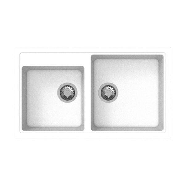 ACA 860 x 500 x 205mm Double Bowl Granite Kitchen Sink Bowl Top/Flush/Under Mount White